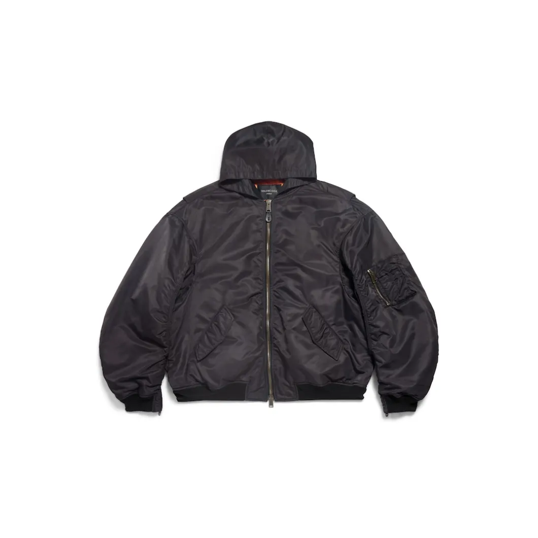 Men's Tape Type Light Hooded Bomber in Black