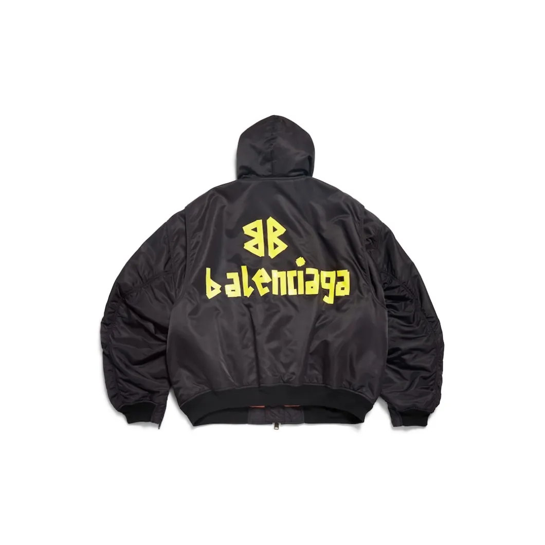 Men's Tape Type Light Hooded Bomber in Black