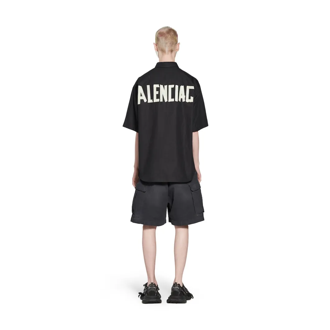 Men's Tape Type Short Sleeve Shirt Large Fit in Black