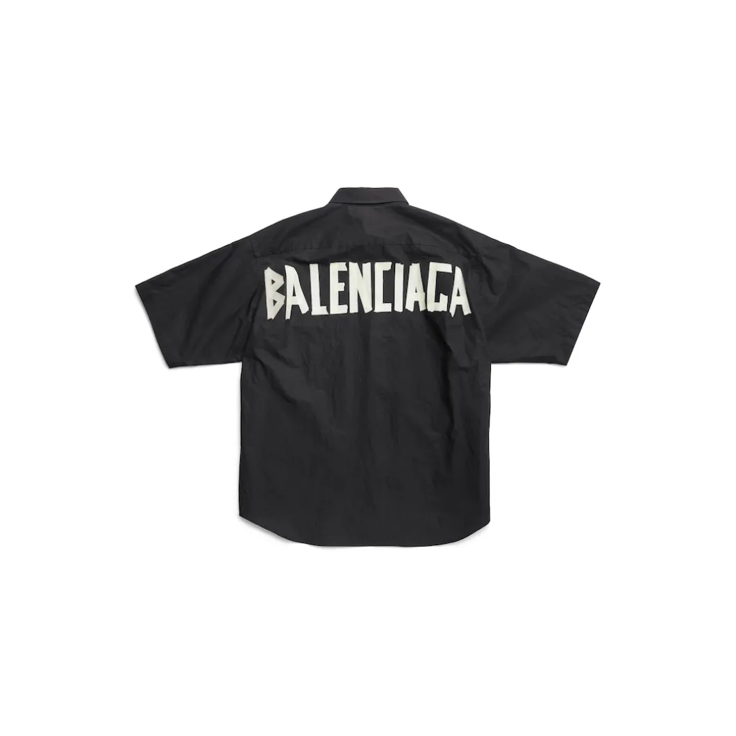 Men's Tape Type Short Sleeve Shirt Large Fit in Black