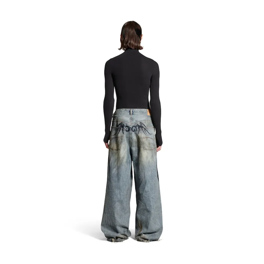Men's Y2k Stretched Knee Baggy Pants in Light Blue