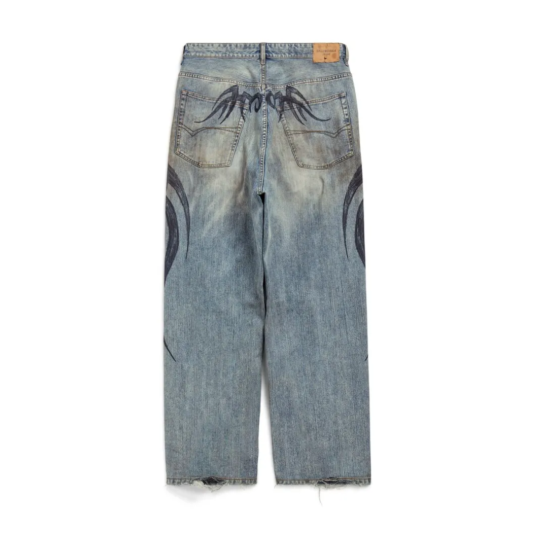 Men's Y2k Stretched Knee Baggy Pants in Light Blue