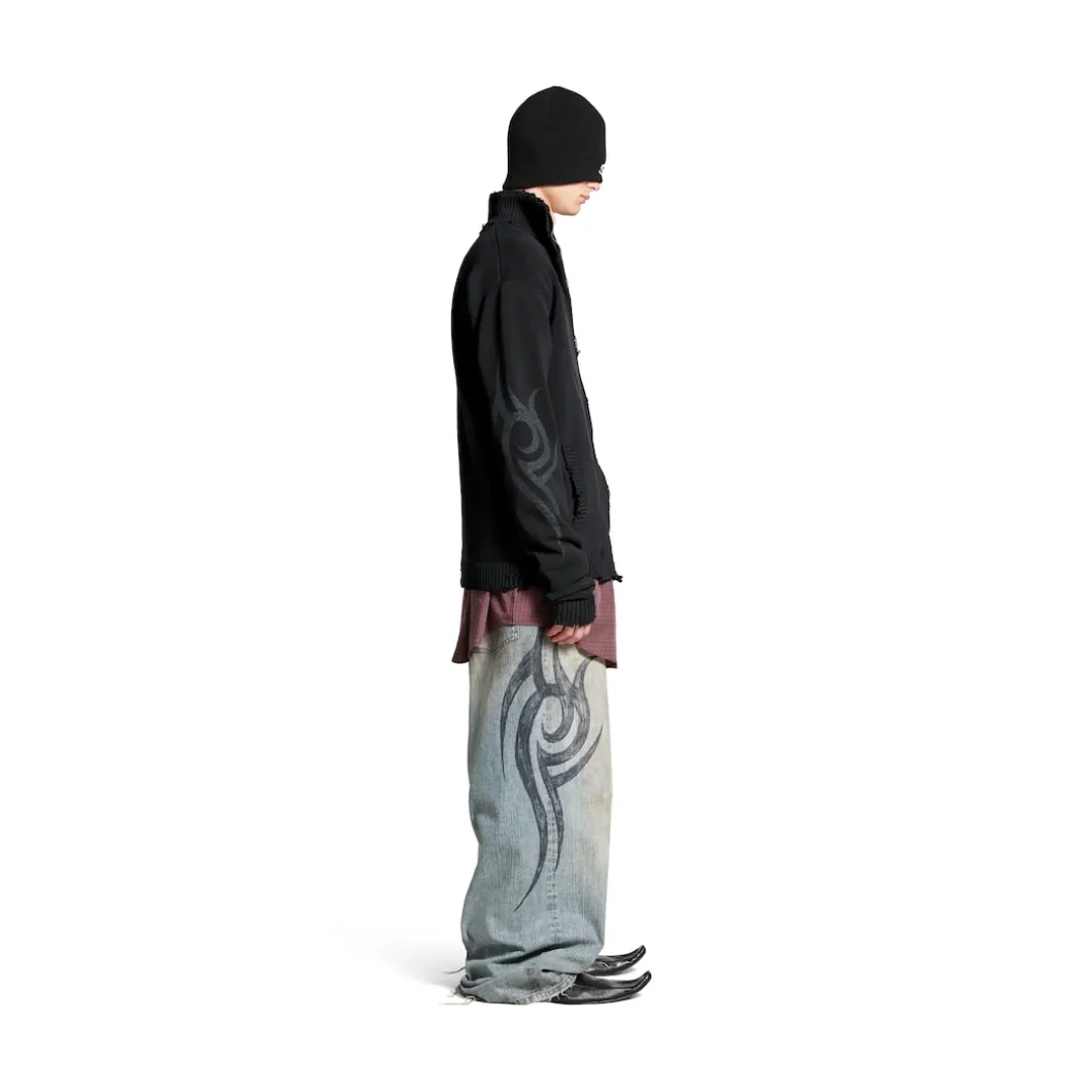 Men's Y2k Zip-up Cardigan in Black