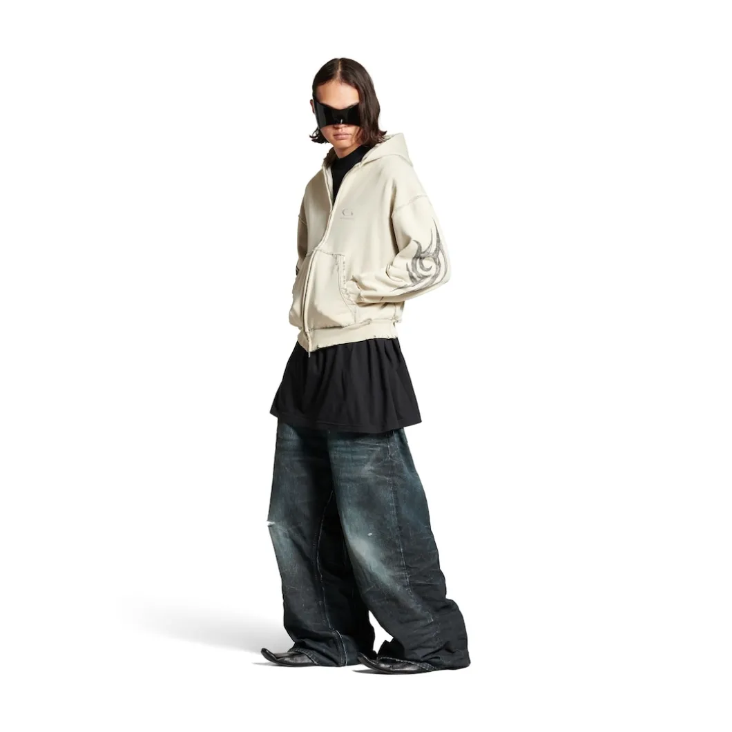 Men's Y2k Zip-up Hoodie Regular Fit in Light Beige