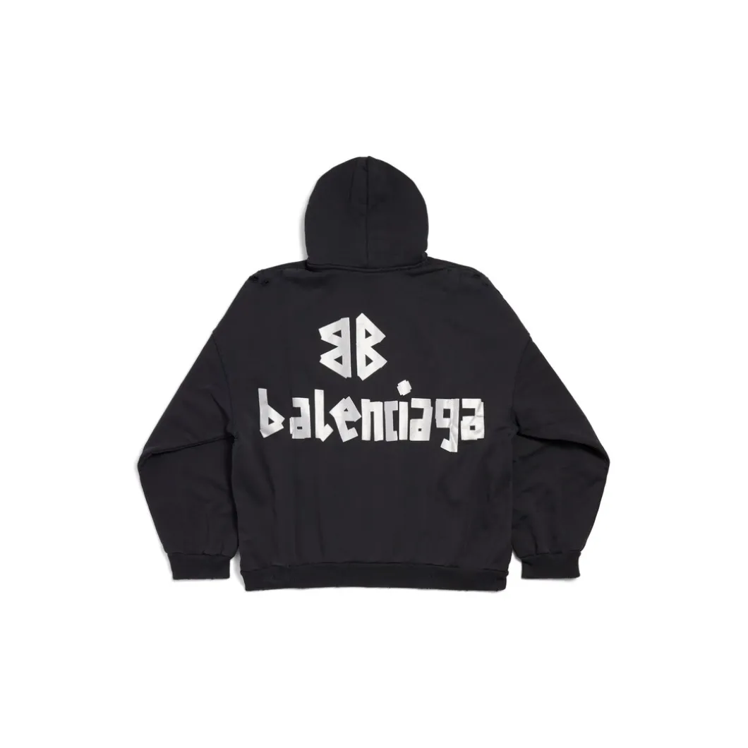 New Tape Type Hoodie Oversized in Black