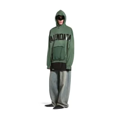 New Tape Type Ripped Pocket Hoodie Large Fit in Dark Green