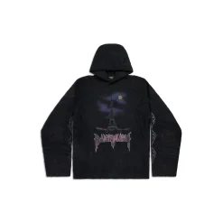 Paris Moon Crinkled Hoodie Large Fit in Black