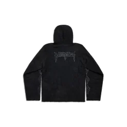 Paris Moon Crinkled Hoodie Large Fit in Black