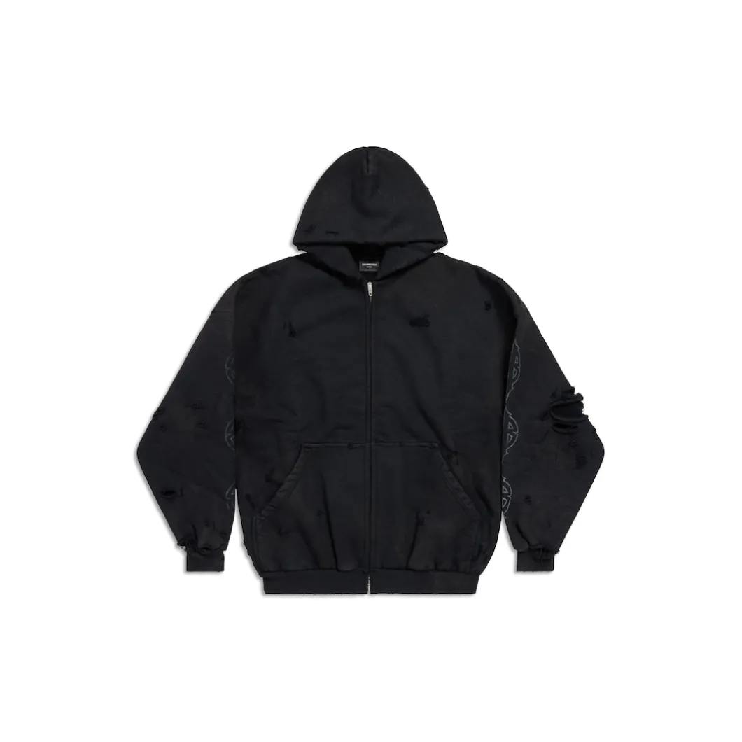 Paris Moon Outerwear Zip-up Hoodie Oversized in Black Faded