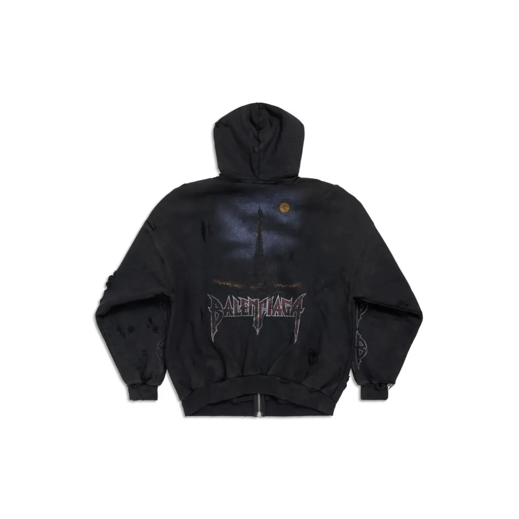 Paris Moon Outerwear Zip-up Hoodie Oversized in Black Faded