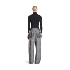 Patched Pockets Baggy Jeans in Blue