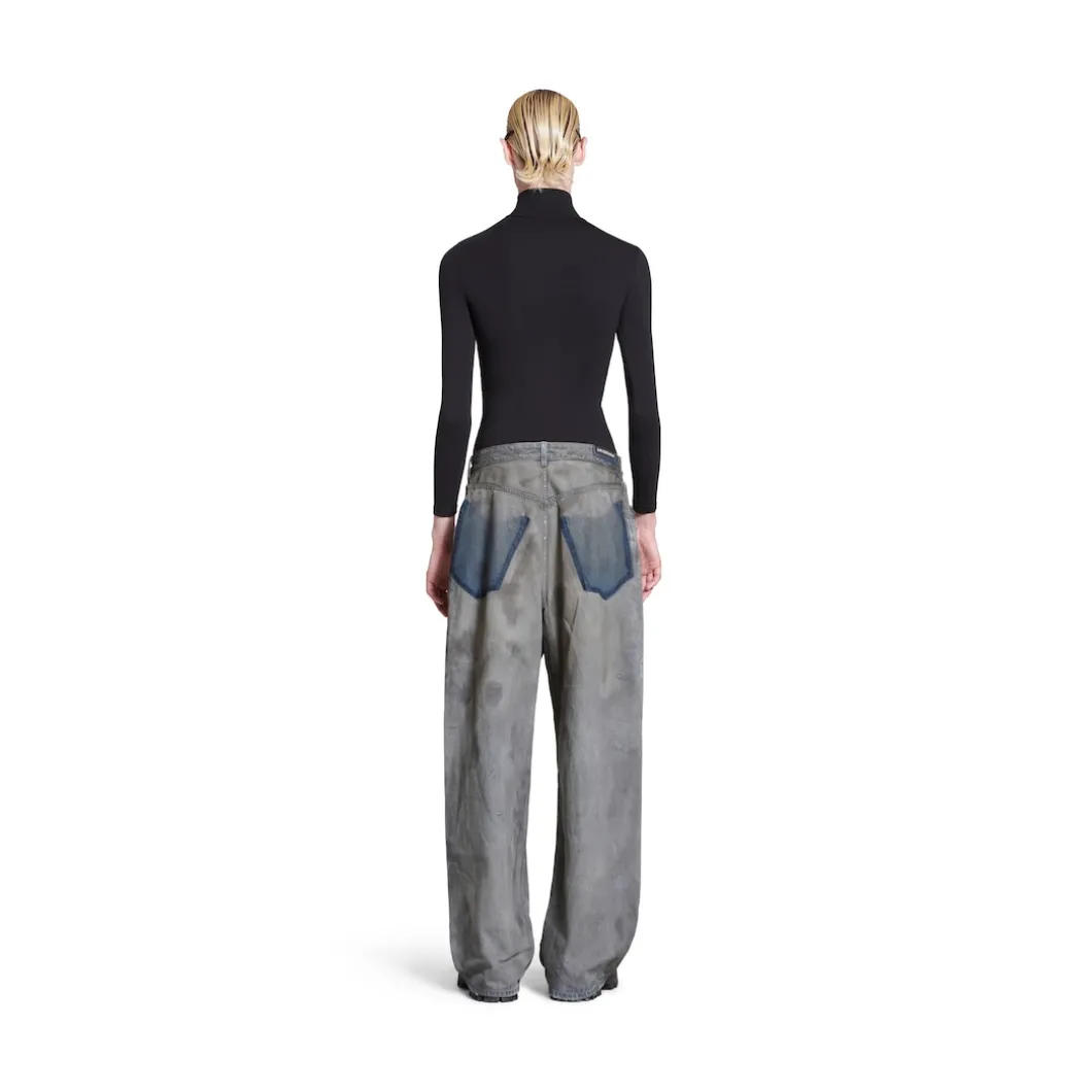 Patched Pockets Baggy Jeans in Blue