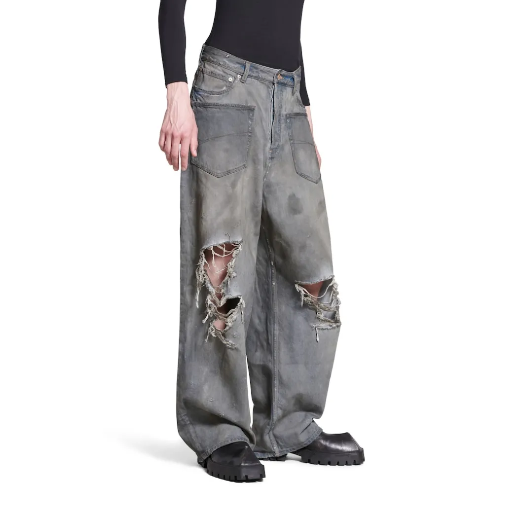 Patched Pockets Baggy Jeans in Blue