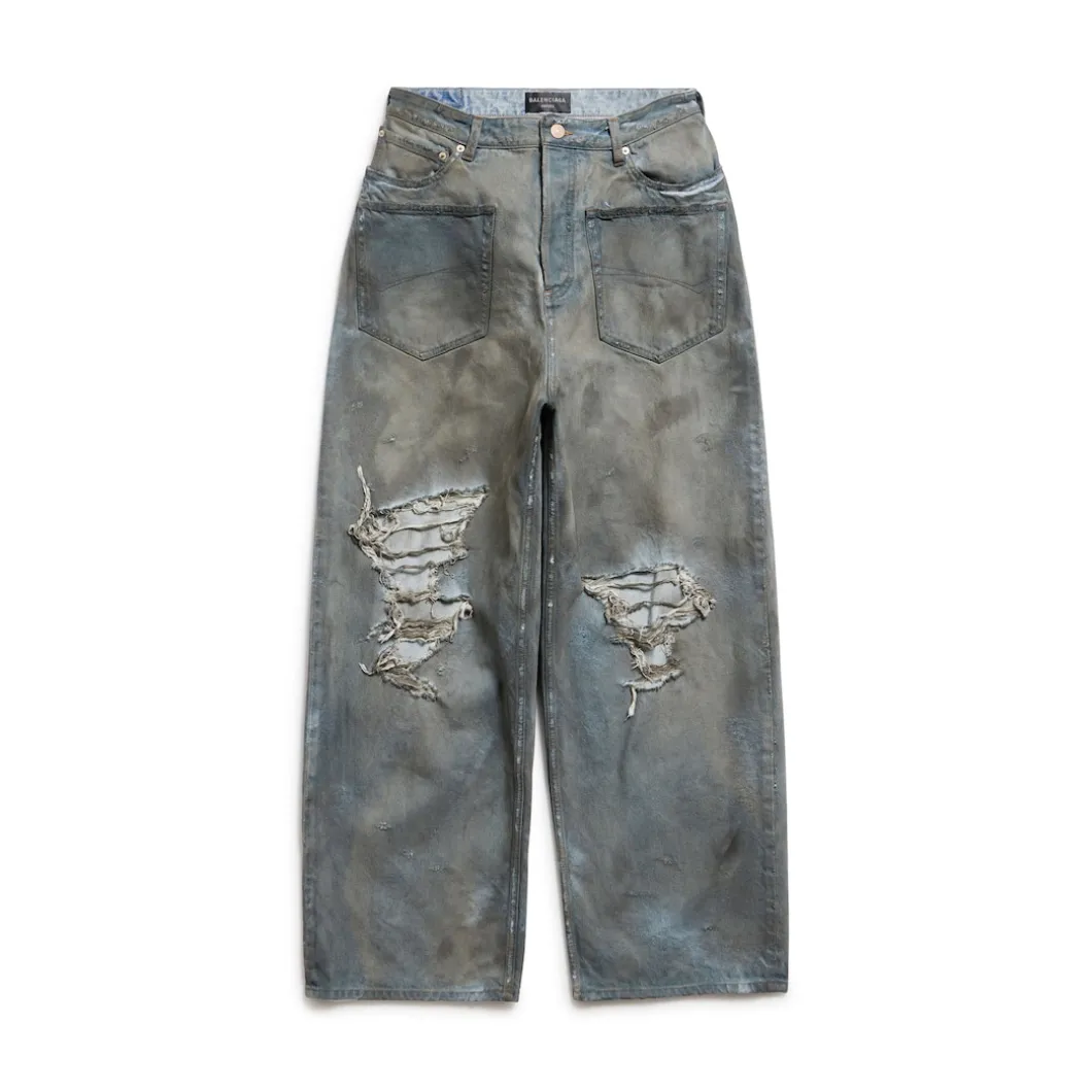 Patched Pockets Baggy Jeans in Blue