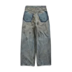Patched Pockets Baggy Jeans in Blue
