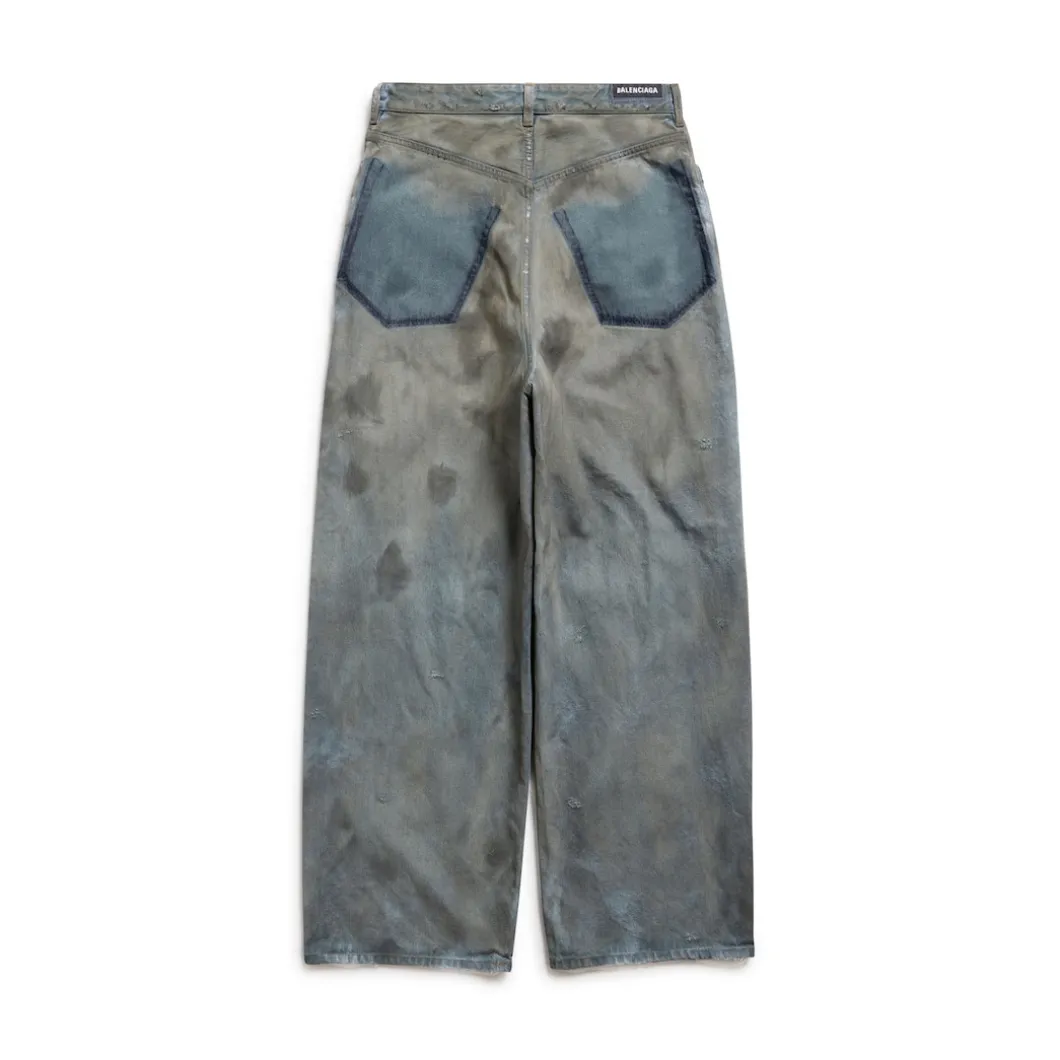 Patched Pockets Baggy Jeans in Blue