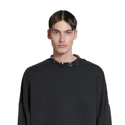 Pierced Round Sweatshirt Oversized in Black Faded
