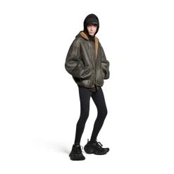 Shearling Zip-up Hoodie Large Fit in Brown