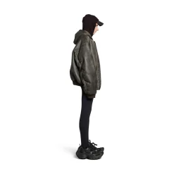 Shearling Zip-up Hoodie Large Fit in Brown