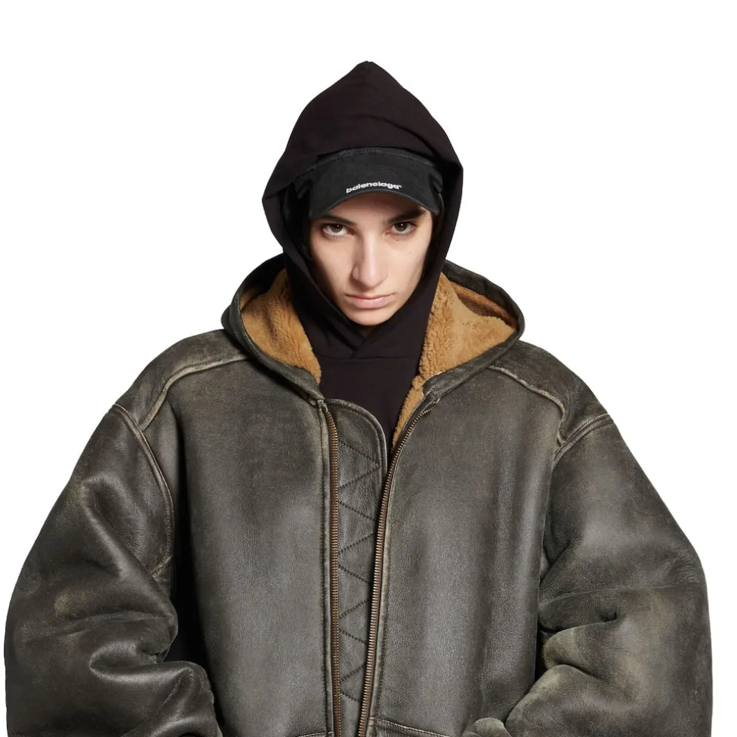 Shearling Zip-up Hoodie Large Fit in Brown
