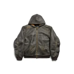 Shearling Zip-up Hoodie Large Fit in Brown