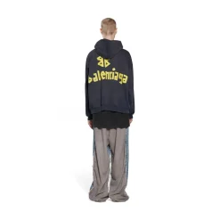 Tape Type Ripped Pocket Hoodie Oversized in Black Faded