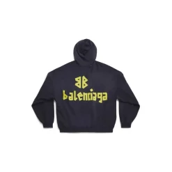 Tape Type Ripped Pocket Hoodie Oversized in Black Faded