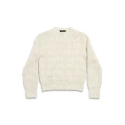 Women's Allover Furry Fitted Sweater in Light Beige
