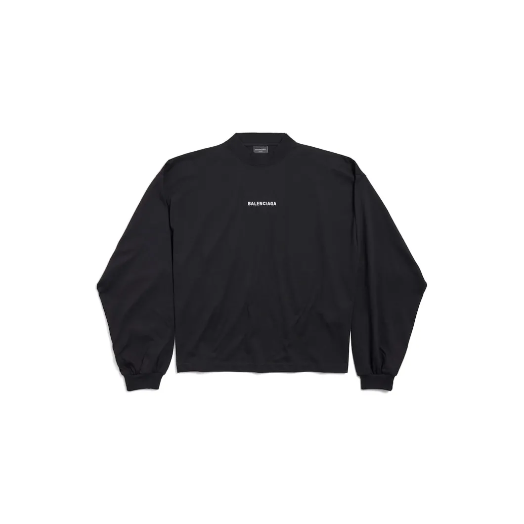 Women's Balenciaga Back Cropped Long Sleeve T-shirt in Black/white