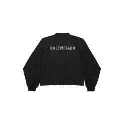 Women's Balenciaga Back Strass Cropped Long Sleeve T-shirt in Black