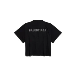 Women's Balenciaga Back Strass Cropped T-shirt in Black