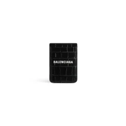 Women's Cash Magnet Card Holder Crocodile Embossed  in Black/white