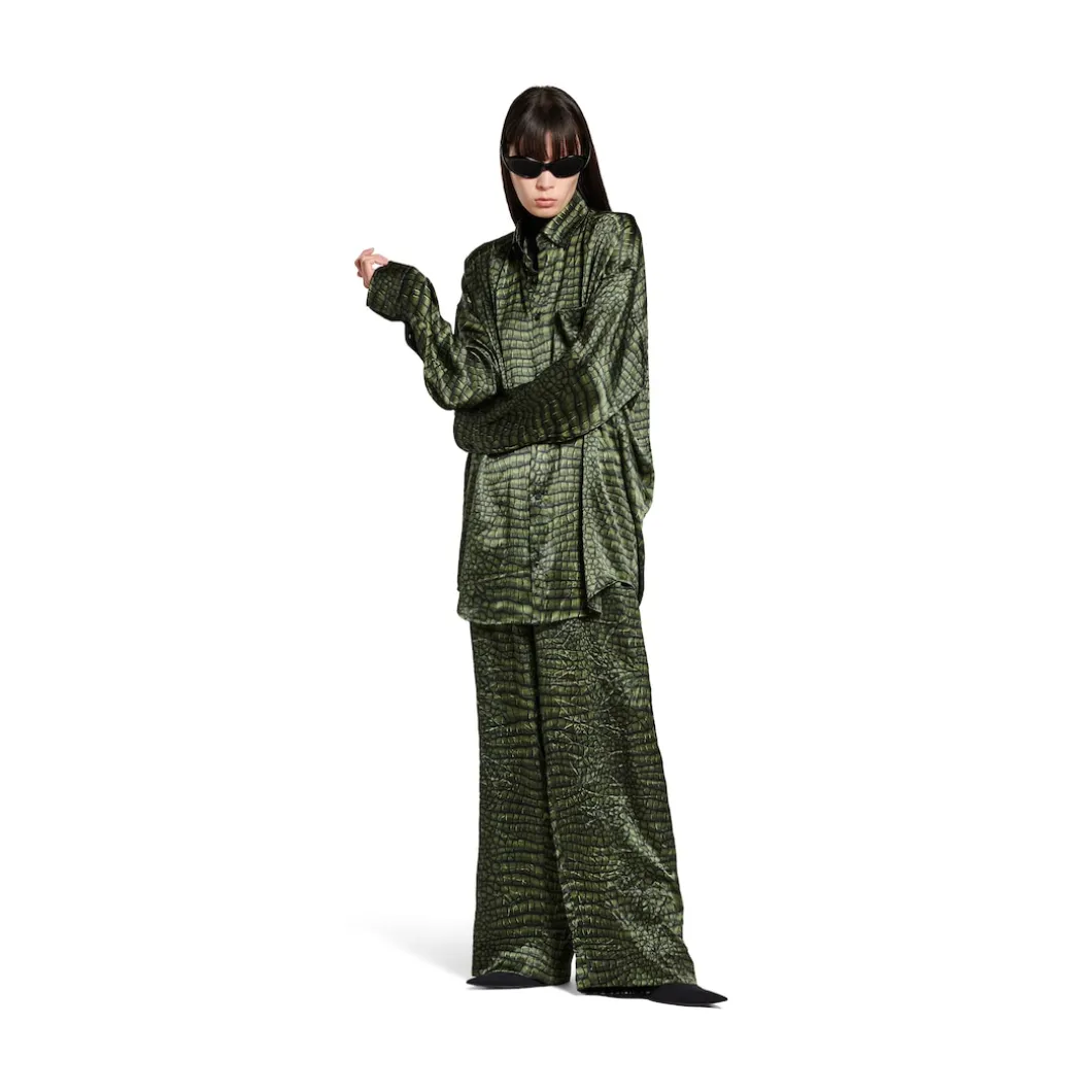 Women's Cocoon Shirt In Green Ai Croc Silk Satin in Green
