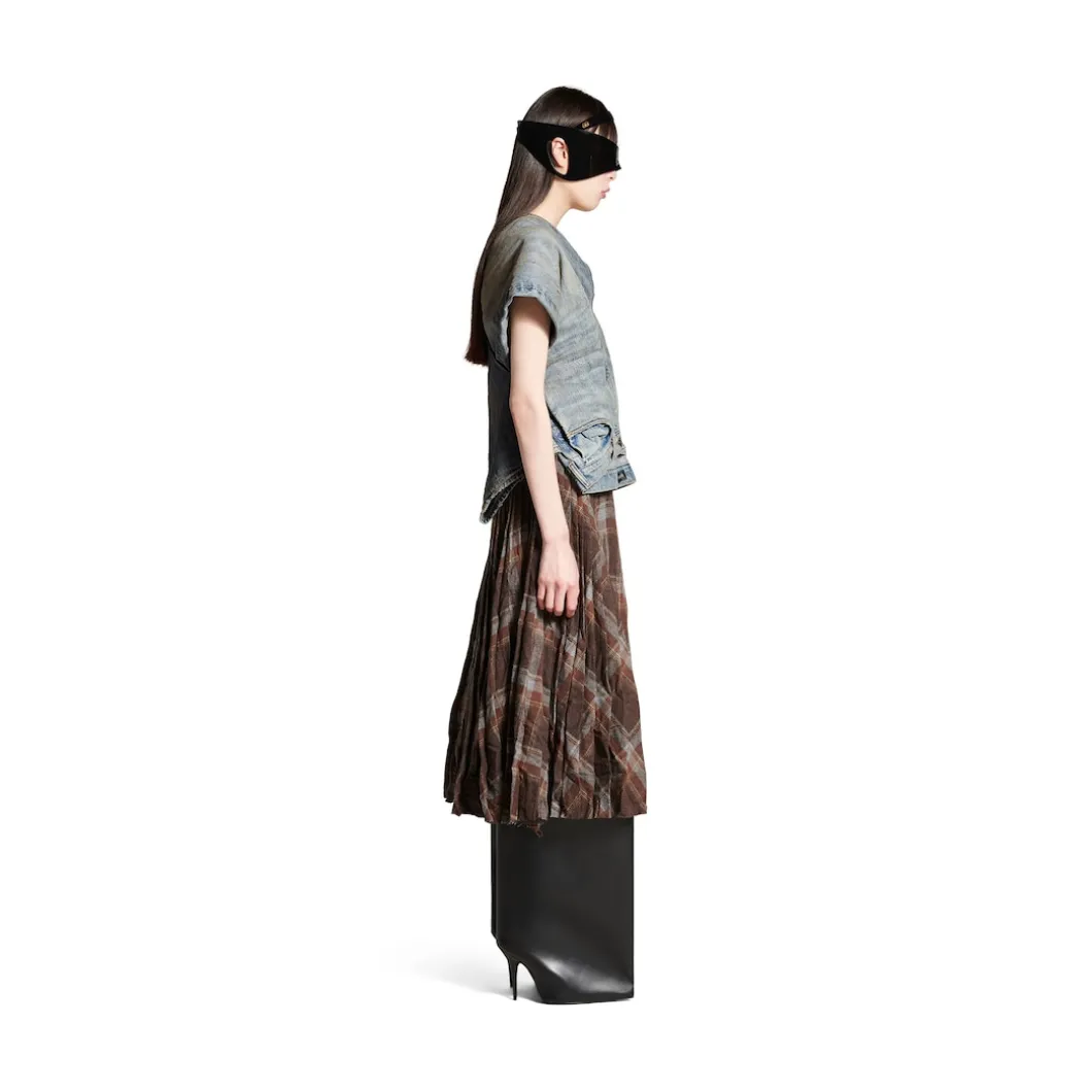 Women's Creased Pleated Skirt in Brown