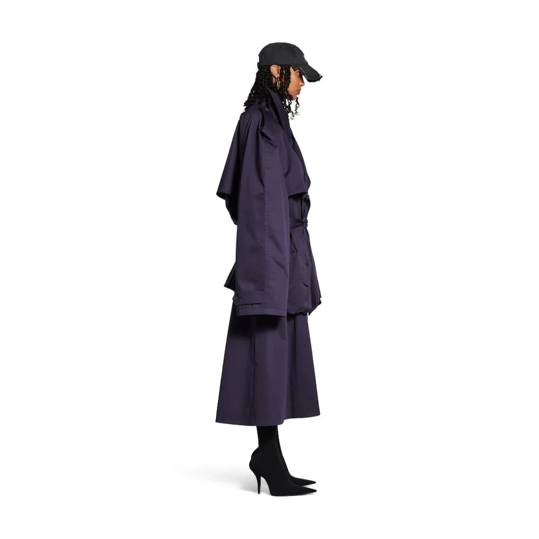Women's Cropped Trench in Dark Navy