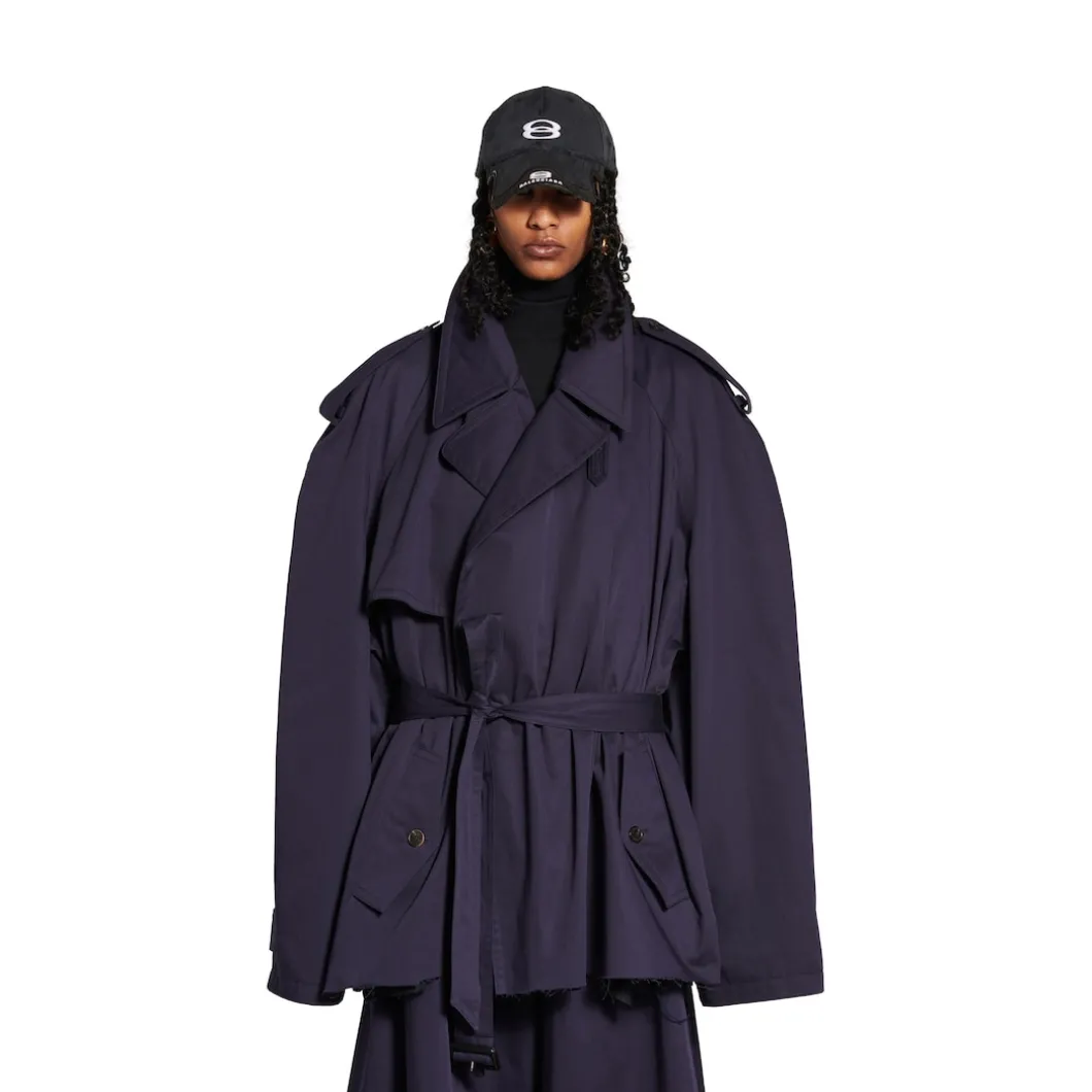 Women's Cropped Trench in Dark Navy