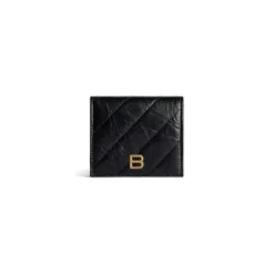 Women's Crush Flap Coin And Card Holder Quilted in Black