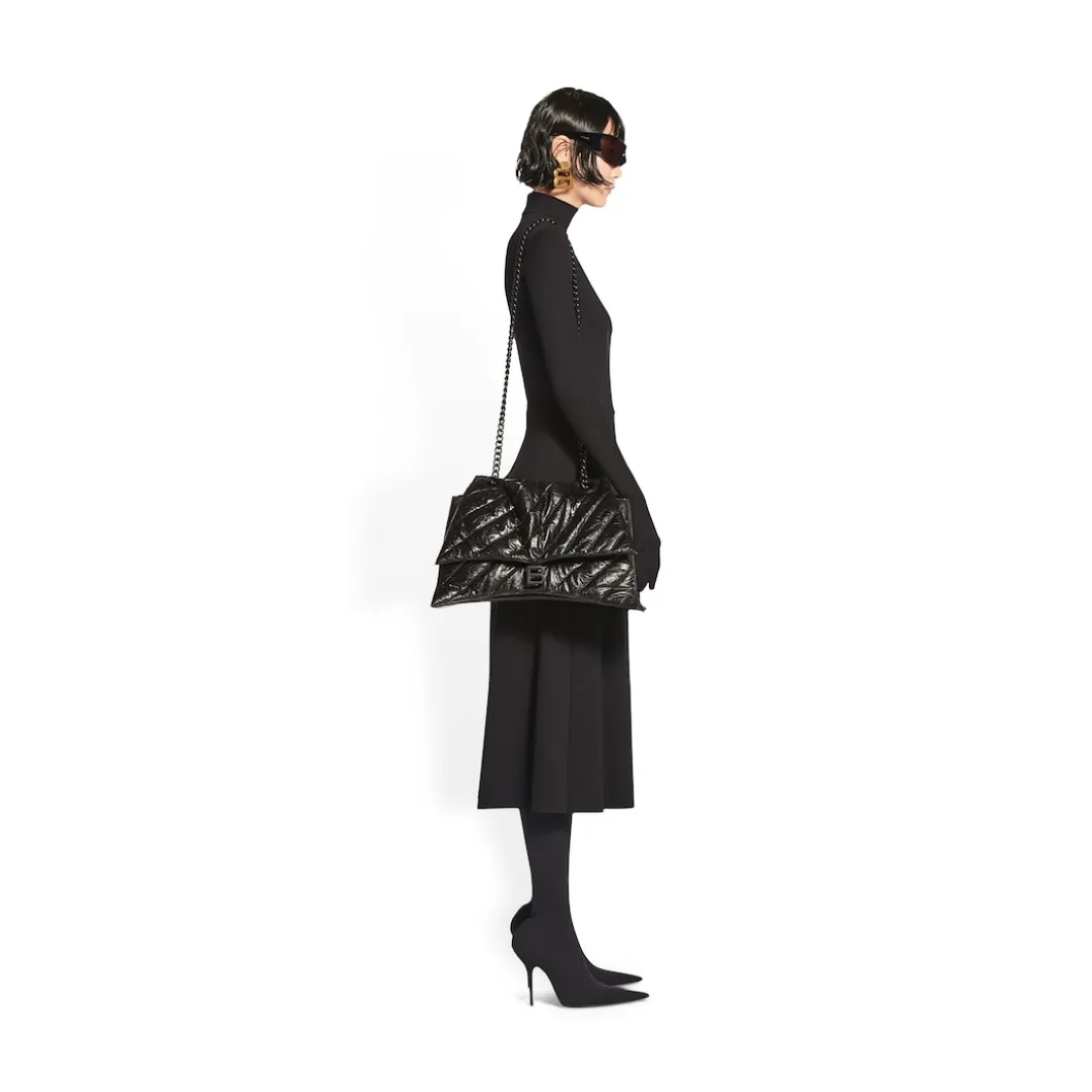 Women's Crush Large Chain Bag Quilted in Black