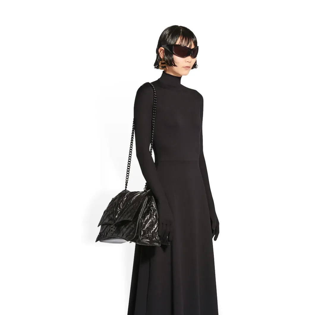 Women's Crush Large Chain Bag Quilted in Black