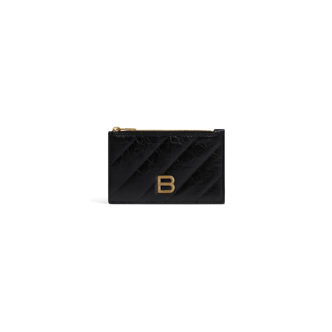 Women's Crush Long Coin And Card Holder Quilted in Black