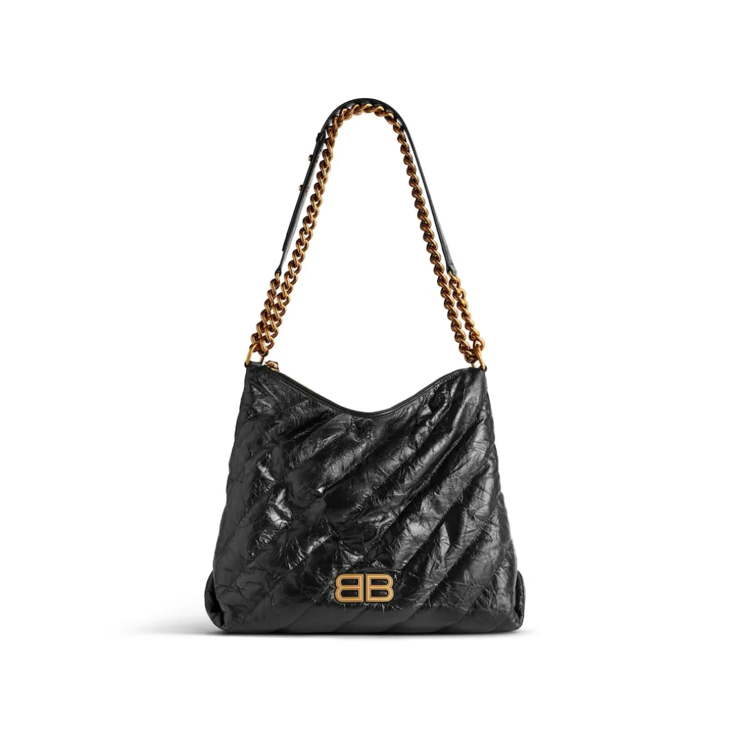 Women's Crush Medium Hobo Bag Quilted in Black