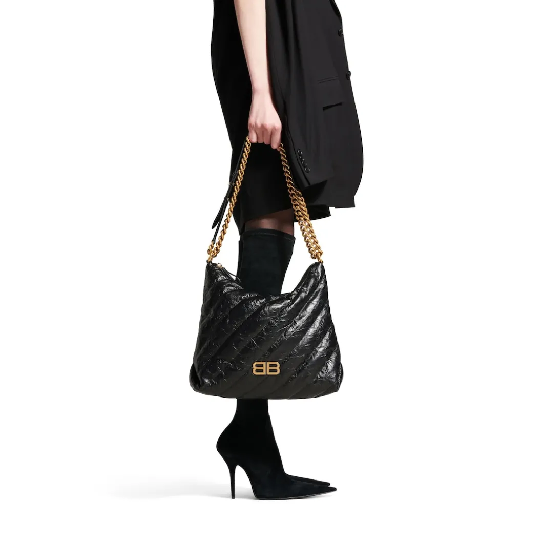 Women's Crush Medium Hobo Bag Quilted in Black