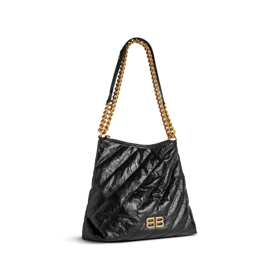 Women's Crush Medium Hobo Bag Quilted in Black
