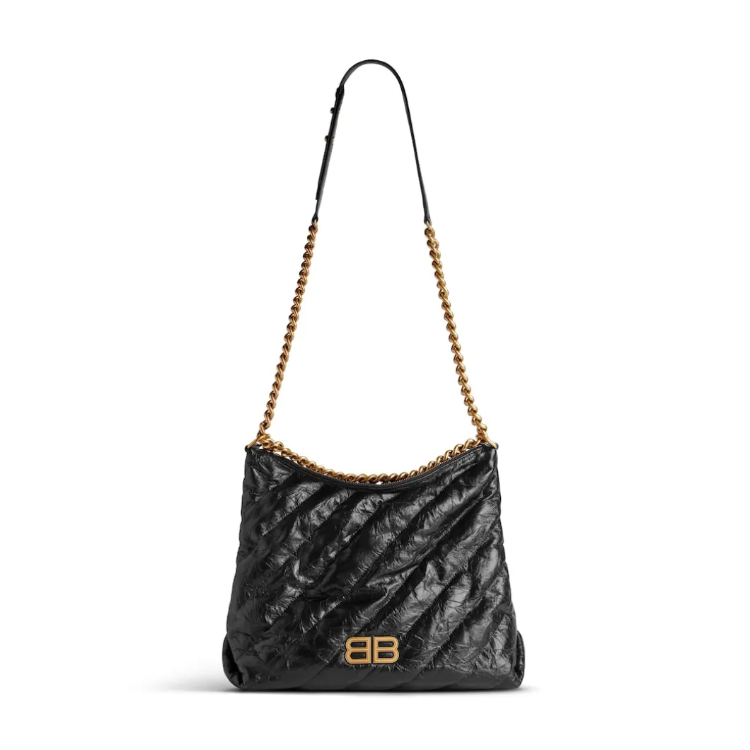 Women's Crush Medium Hobo Bag Quilted in Black
