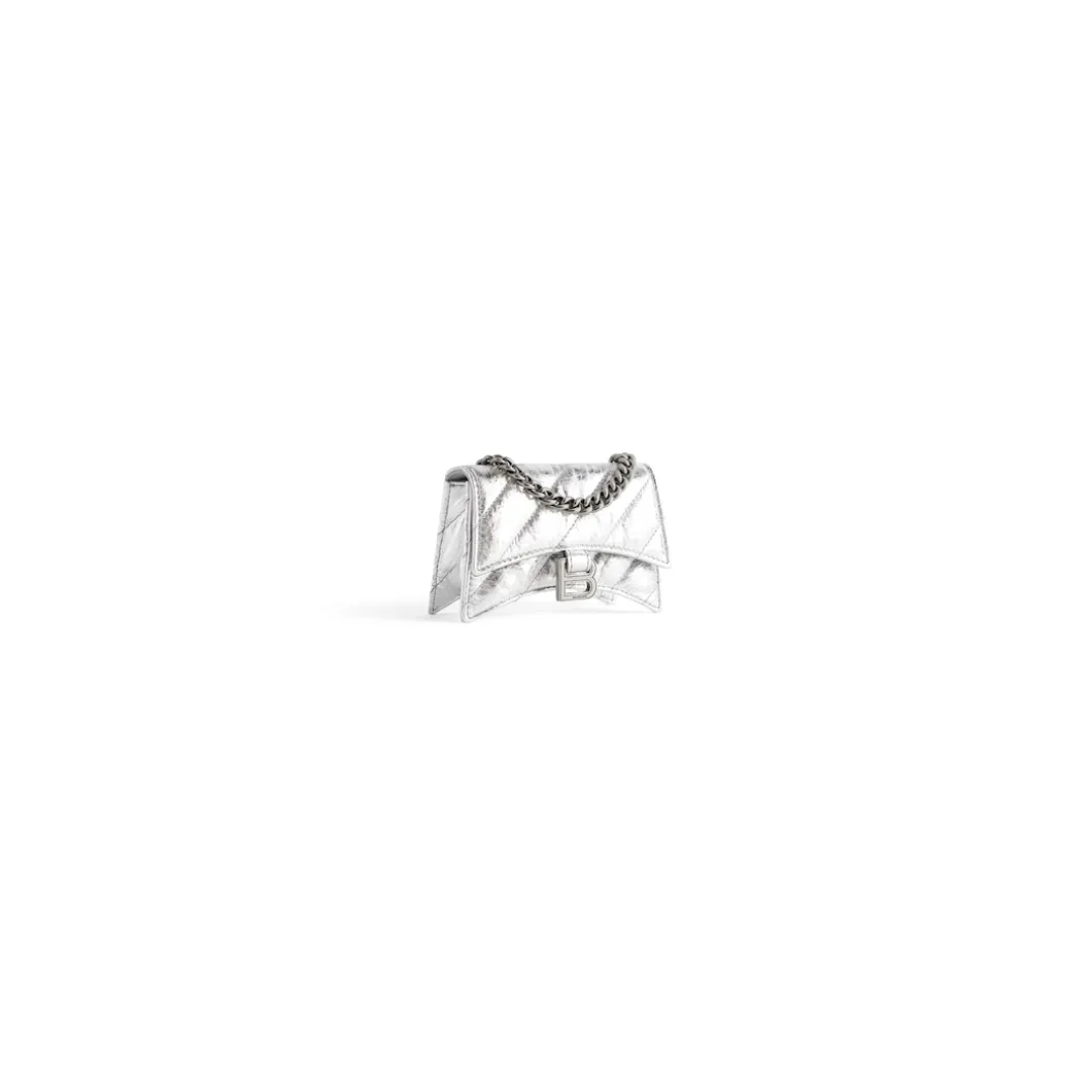 Women's Crush Mini Chain Bag Metallized Quilted in Silver