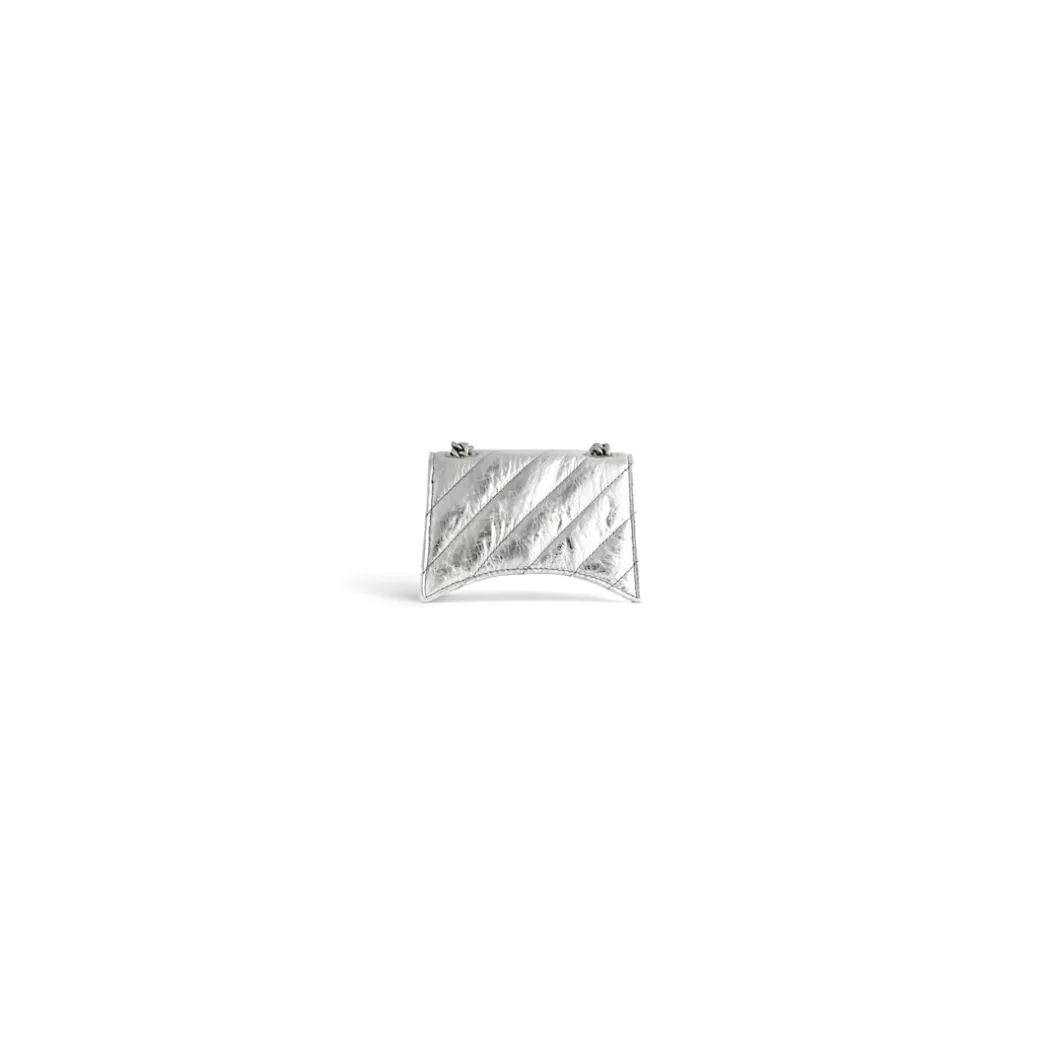 Women's Crush Mini Chain Bag Metallized Quilted in Silver