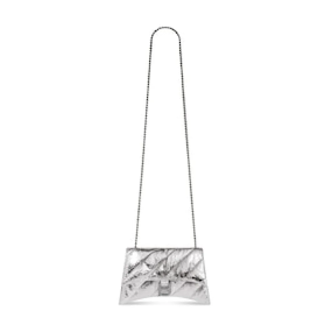 Women's Crush Mini Chain Bag Metallized Quilted in Silver