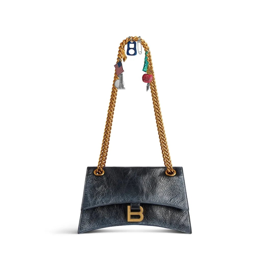 Women's Crush Small Chain Bag Dirty Effect With Ny Souvenirs Charms in Black