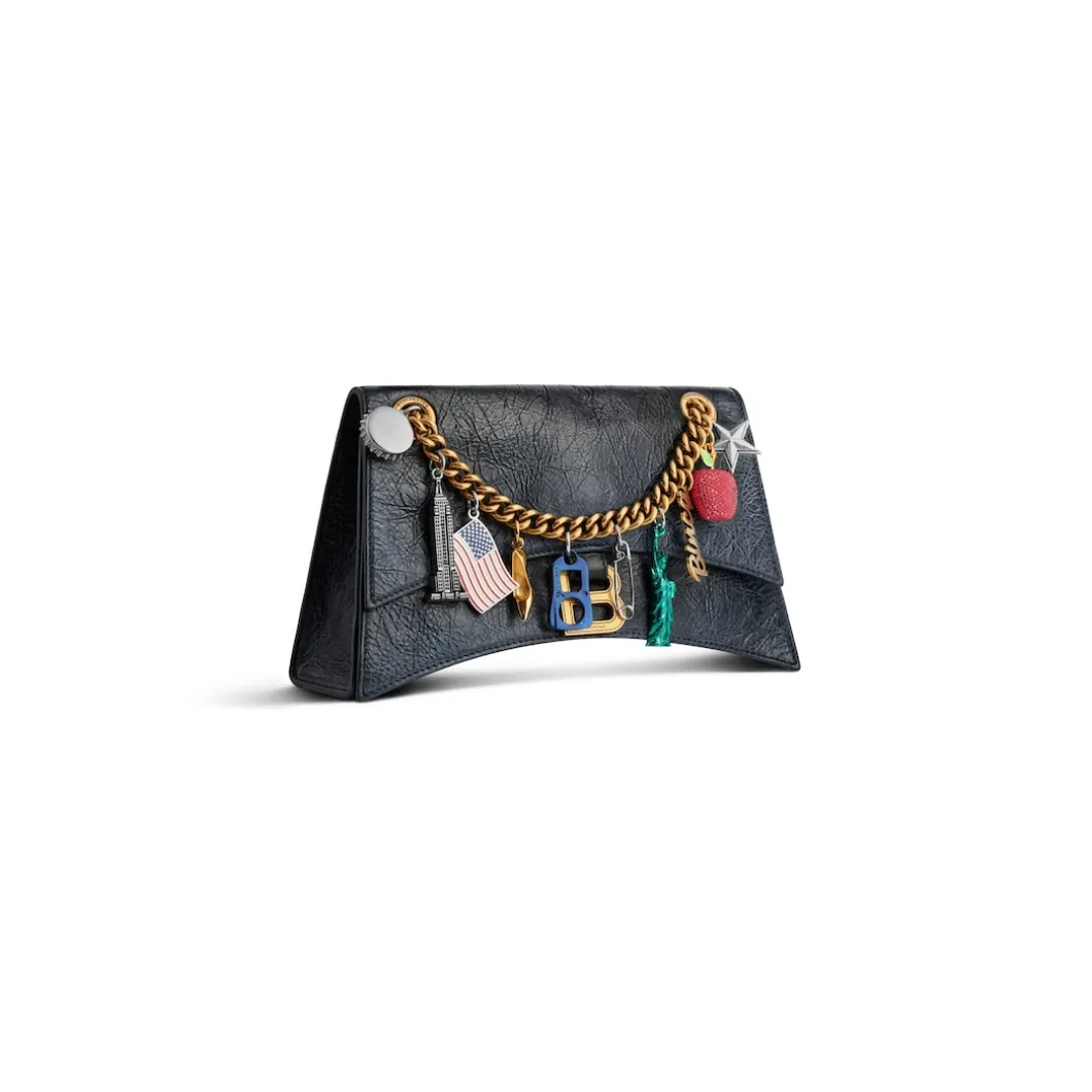 Women's Crush Small Chain Bag Dirty Effect With Ny Souvenirs Charms in Black