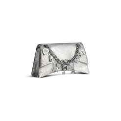 Women's Crush Small Chain Bag Dirty Effect With Souvenirs And Rhinestones in Silver